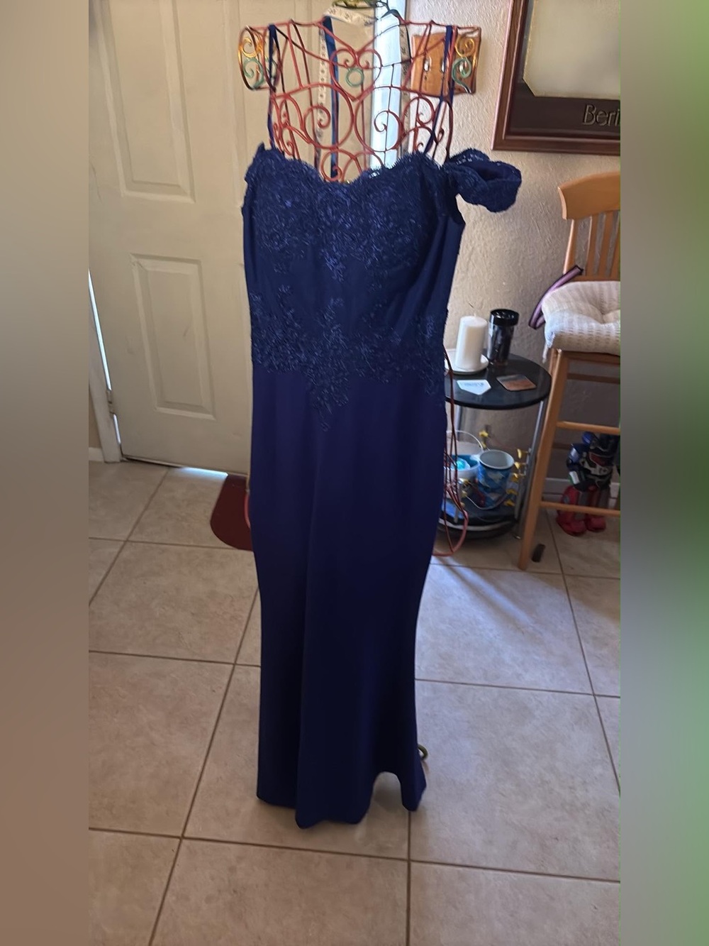 Cinderella One-Shoulder Navy Blue Evening Gown